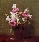 Famous White Paintings - White Peonies and Roses Narcissus